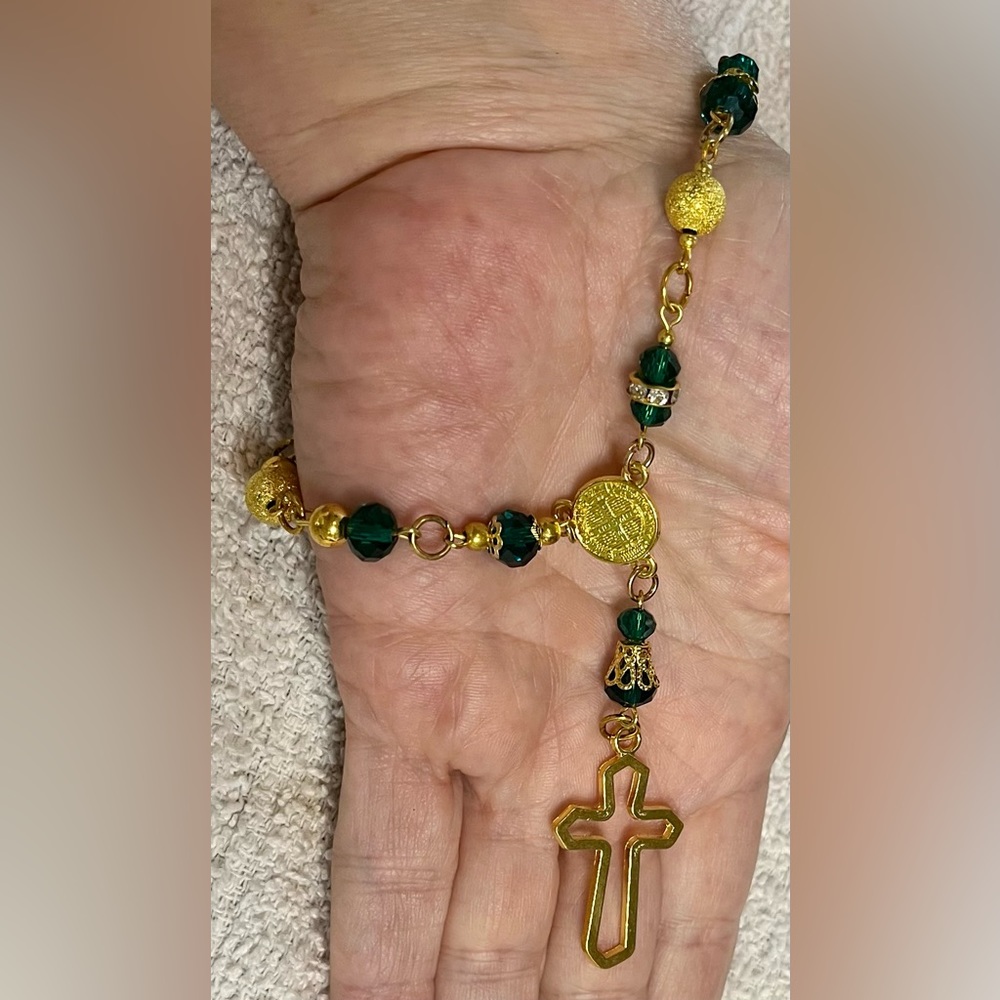 Rosary gold tone green bead